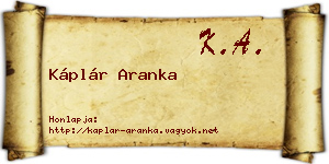 Káplár Aranka névjegykártya